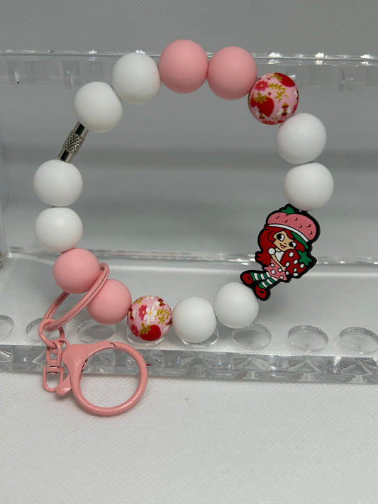Strawberry Girl Pink Wristlet Keychain
